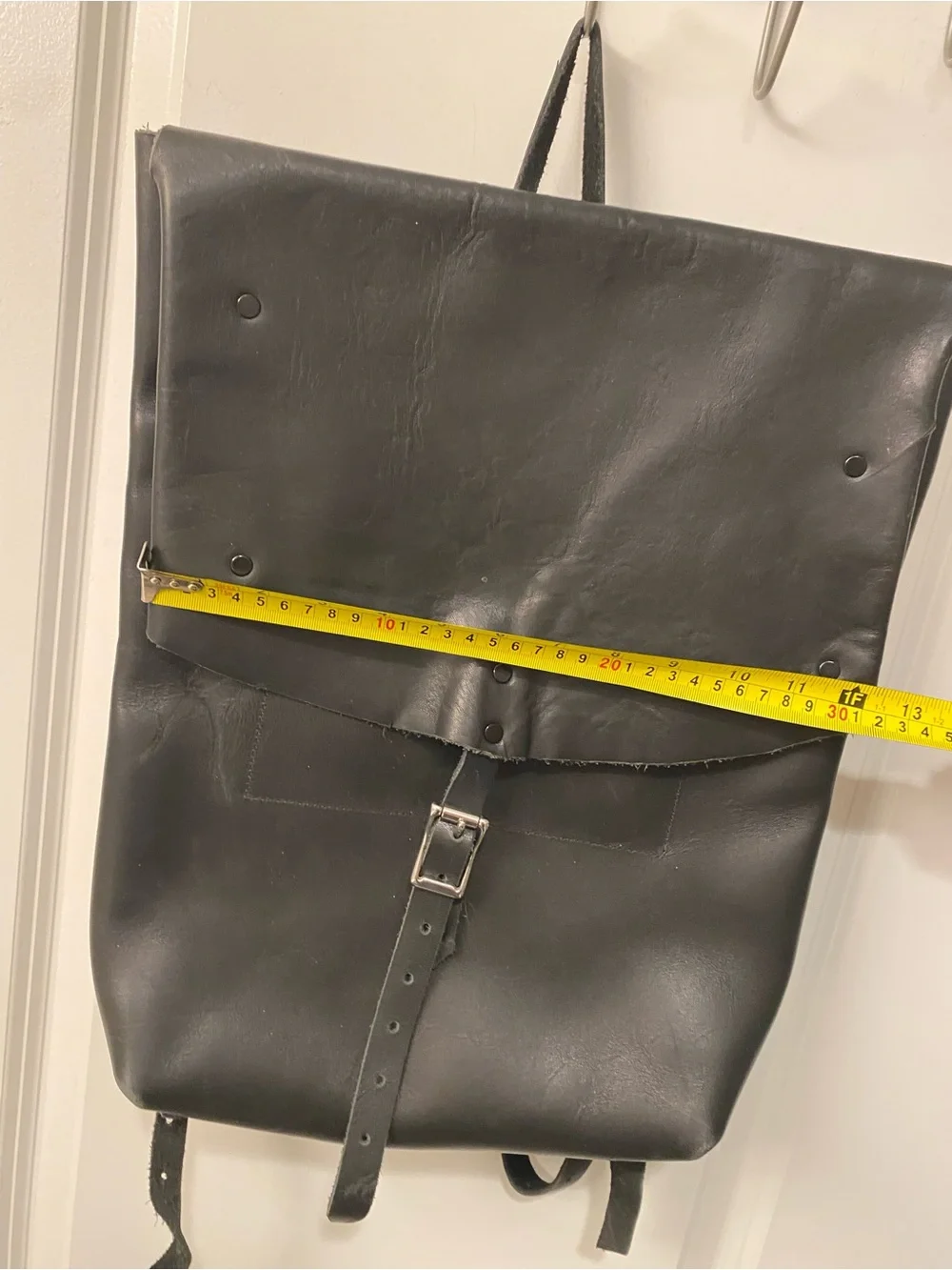 Black Leather Roll-Top Backpack